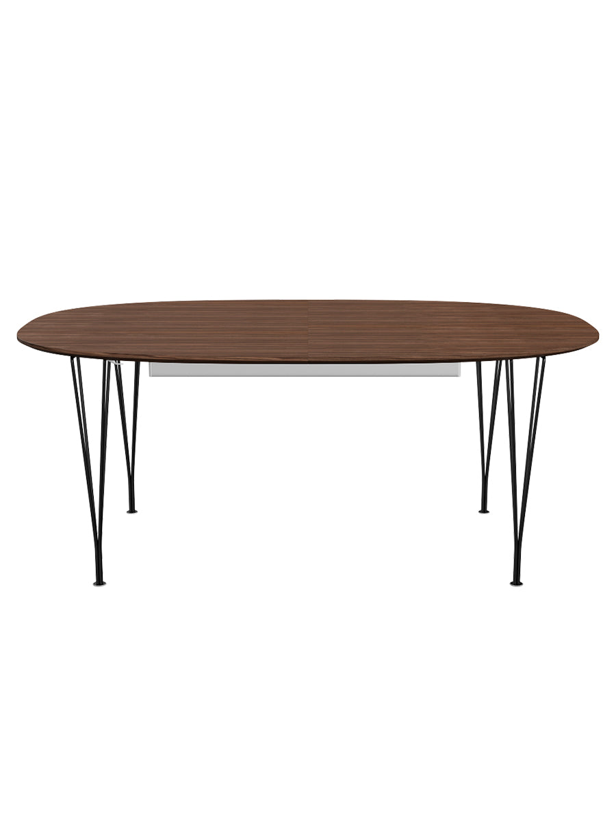 Piet Hein B619 Superellipse utdragbart bord, 180/300 x 120 cm från Fritz Hansen - Valnöt finér m. finérkant - Svart stel - Jacobsen Plus