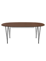 Piet Hein B619 Superellipse utdragbart bord, 180/300 x 120 cm från Fritz Hansen - Valnöt finér m. finérkant - Svart stel - Jacobsen Plus