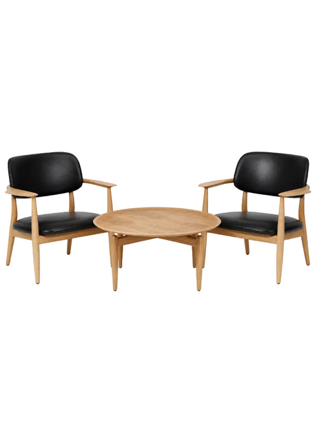 Stellar Works 2 st. Slow loungestolar i ek och svart läder, inkl. soffbord i ek - 1 - Jacobsen Plus