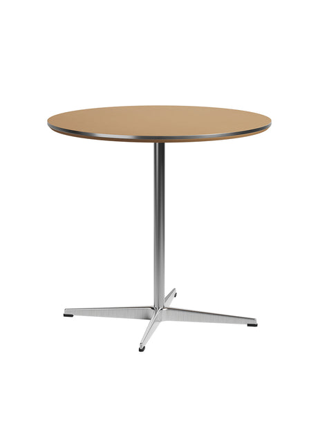 Piet Hein A622 cafébord, Ø75 cm från Fritz Hansen - Rusty Red laminat m. alukant - Krom stel - Jacobsen Plus