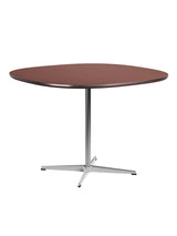 Piet Hein A603 cafébord, 100 x 100 cm från Fritz Hansen - Rusty Red laminat m. alukant - Krom stel - Jacobsen Plus