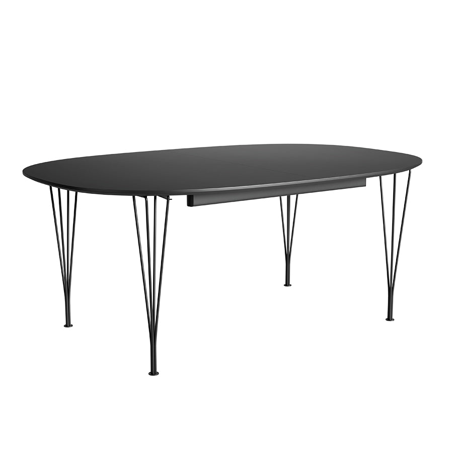 Piet Hein B619 Superellipse utdragbart bord, 180/300 x 120 cm från Fritz Hansen - Svart laminat m. svart ABS-kant - Svart stel - Jacobsen Plus