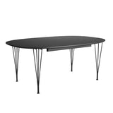 Piet Hein B619 Superellipse utdragbart bord, 180/300 x 120 cm från Fritz Hansen - Svart laminat m. svart ABS-kant - Svart stel - Jacobsen Plus