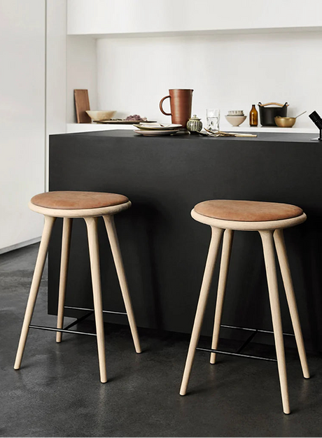 High Stool, såpbehandlad ek, Pista Sand läder, 74 cm, hög barstol från Mater - 4 - Jacobsen Plus