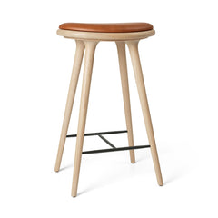 High Stool, mattlackad ek, Nuance Walnut-läder, 74 cm, hög barstol från Mater
