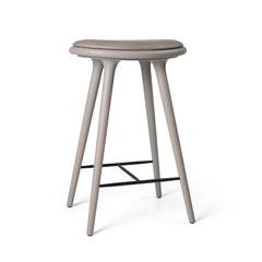 High Stool, grå bok, Nuance Burned Grey läder, 69 cm, låg barstol från Mater