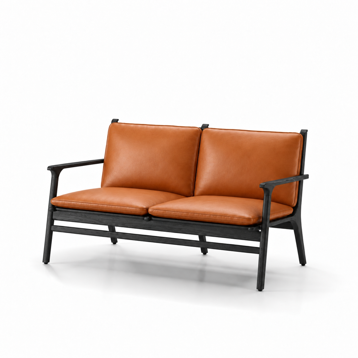 Stellar Works - Rén 2-sitssoffa, svart ek, dynor med cognacläder - 1 - Jacobsen Plus