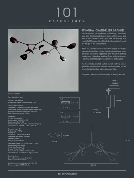 Stingray Chandelier, stor från 101 Copenhagen - Chrome - Jacobsen Plus