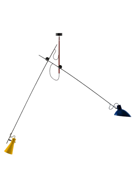 VV Cinquanta Pendellampa från Astep - Mondrian stel med blå och gul skærm - Jacobsen Plus