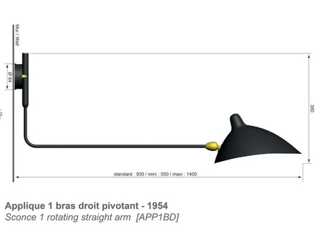 Big Vägglampa med 1 vridbar rak arm av Serge Mouille - 2 - Jacobsen Plus