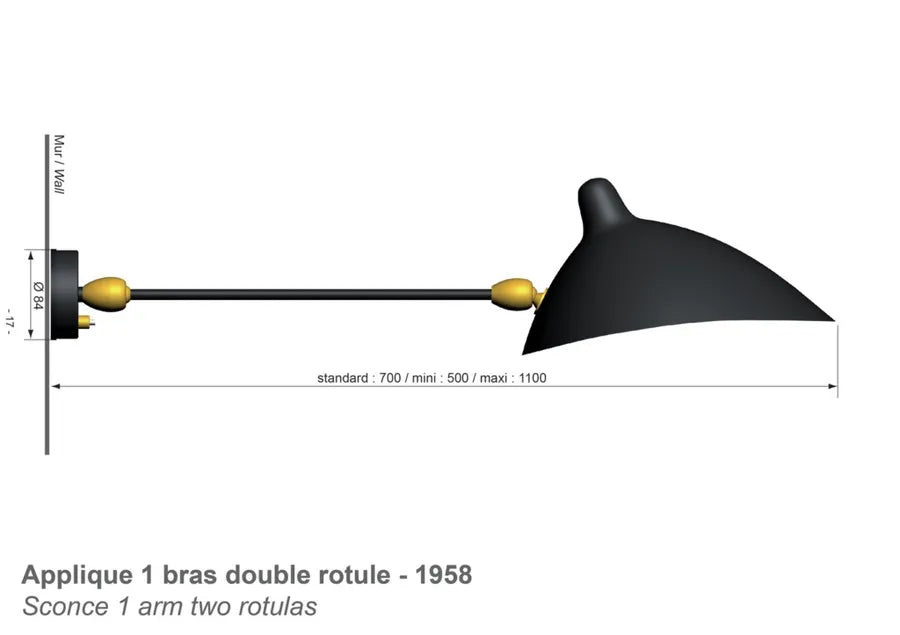 Big vägglampa med 1 arm, 2 Rotula av Serge Mouille - 2 - Jacobsen Plus