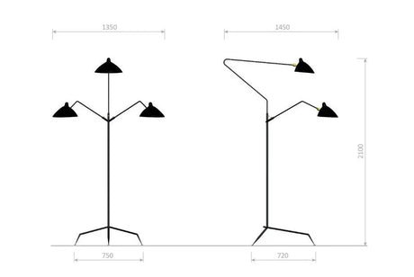 Golvlampa med 3 lamphuvuden/armar av Serge Mouille - 3 - Jacobsen Plus