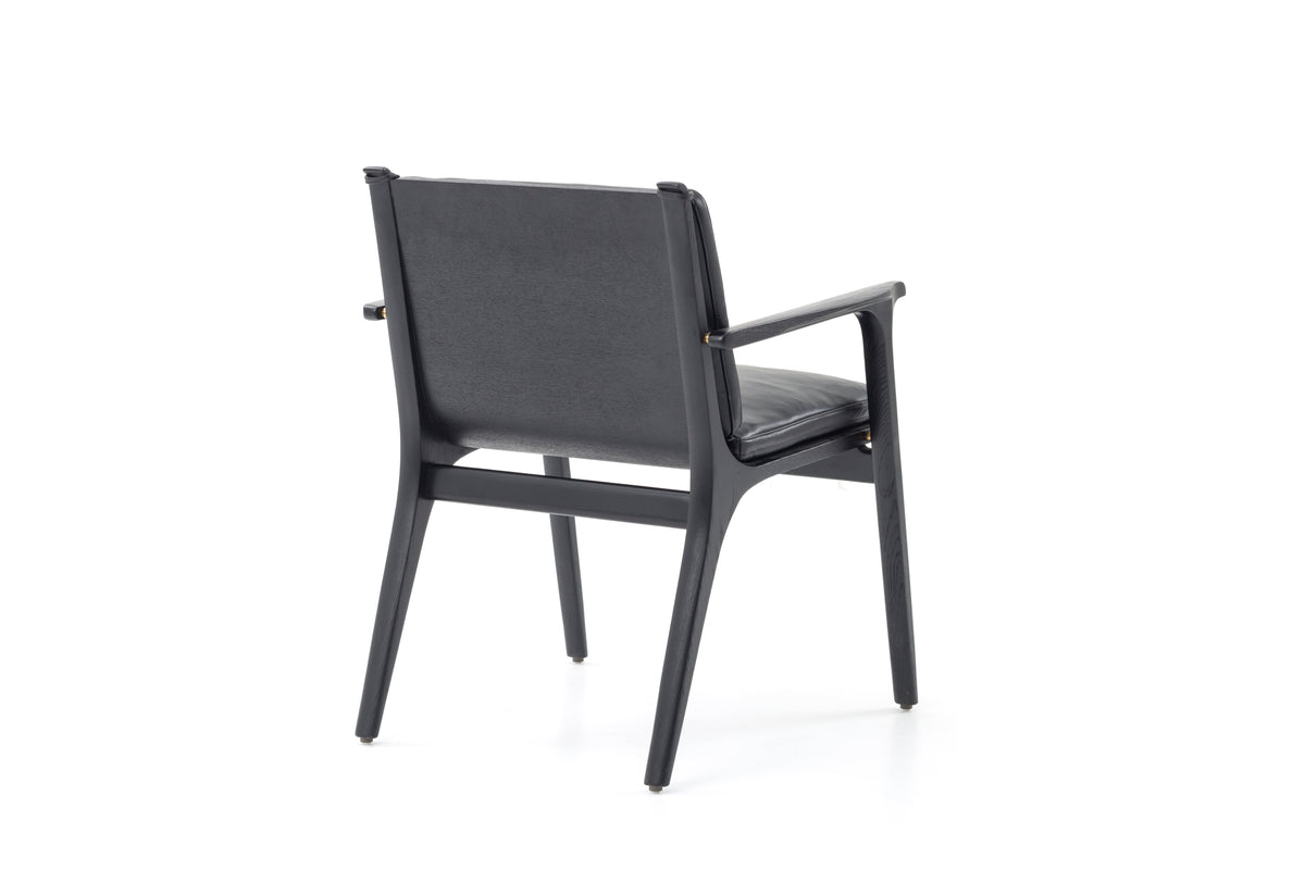 Rén Matstol med armstöd, onyx ek, dynor med svart läder - 2 - Jacobsen Plus