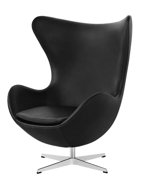 Ägget, svart läder/aluminium av Arne Jacobsen - Jacobsen Plus