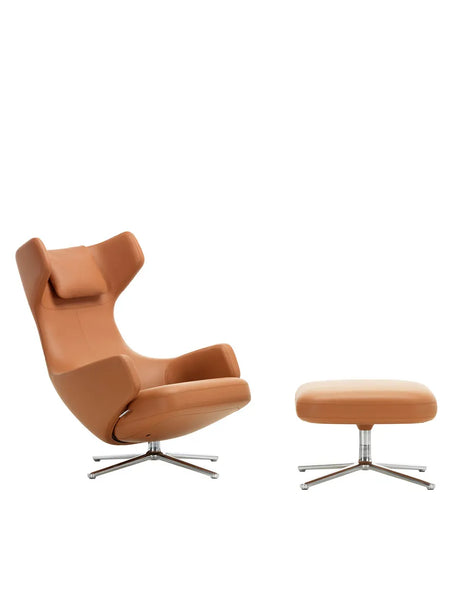 Grand Repos Fåtölj inkl. Fotpall, cognac (Premiumläder) från Vitra - Jacobsen Plus