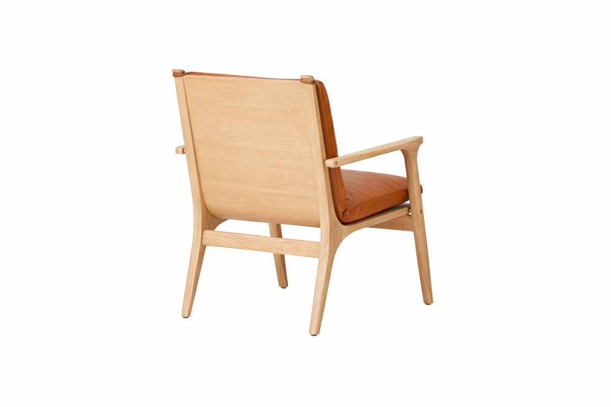 Rén loungestol, liten, ek, dynor med cognacsläder - 2 - Jacobsen Plus