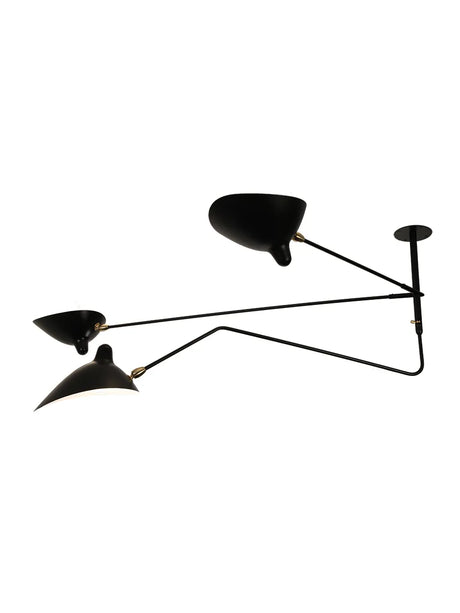 Ceiling Lamp med 2 fasta armar och 1 böjd roterande arm av Serge Mouille - Jacobsen Plus