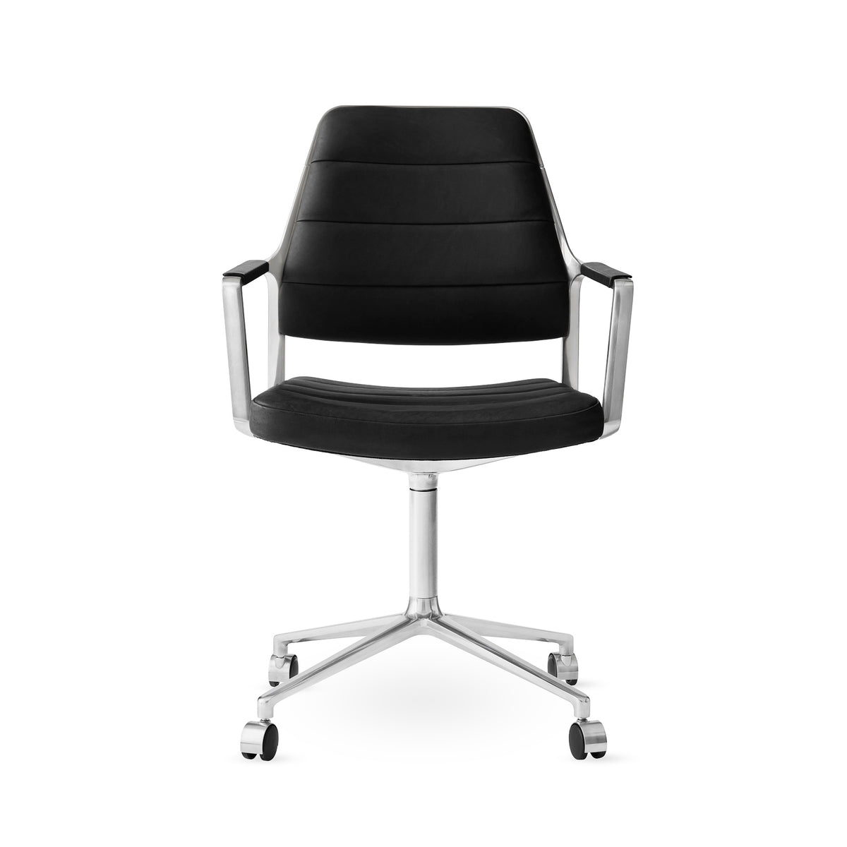 Vipp455 Swivel Chair med hjul - Svart læder - Jacobsen Plus